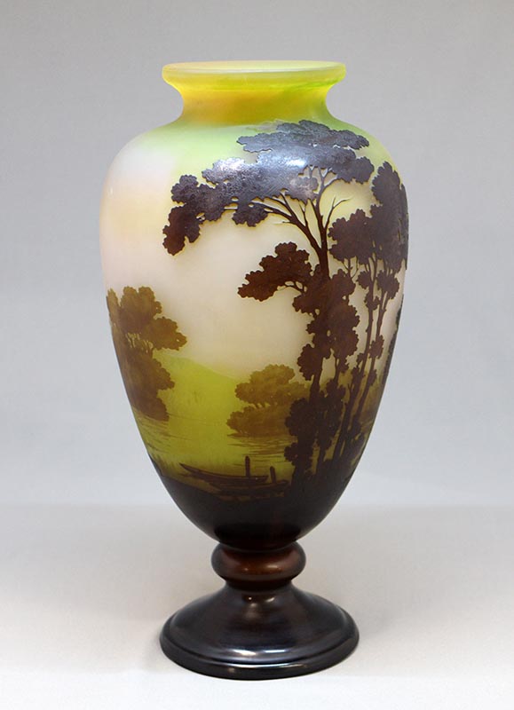 エミール・ガレ 湖水風景文鶴首花瓶 Emile Galle 26㎝ 1900年