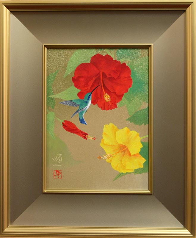 超話題新作 ハイビスカス 日本画 真作です 清水達三先生 院展 絵画