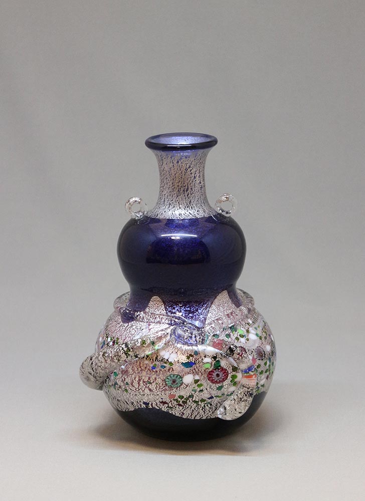 黒木国昭　ガラス花瓶「銘　プラチナ象嵌「光琳」」共箱 黒木国昭作 古希記念プラチナ象嵌「光琳」花器 - 古好屋