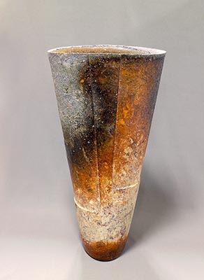 隠崎隆一　備前鎬花入 隠崎隆一 備前鎬花入